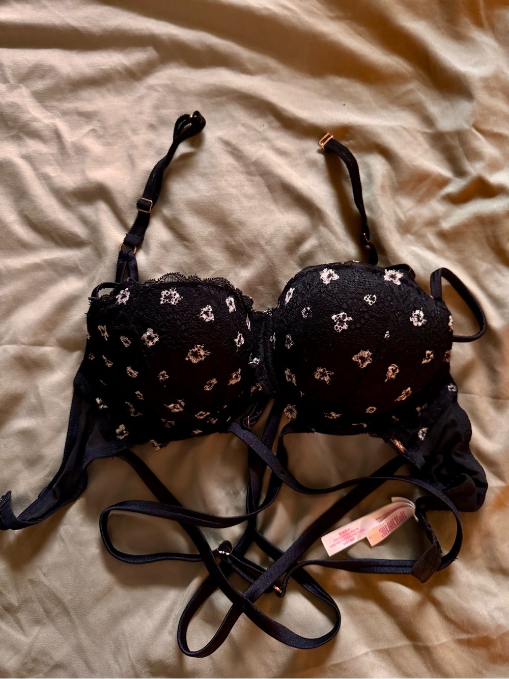 Victoria's Secret Black Lace Bra with White Floral Accents